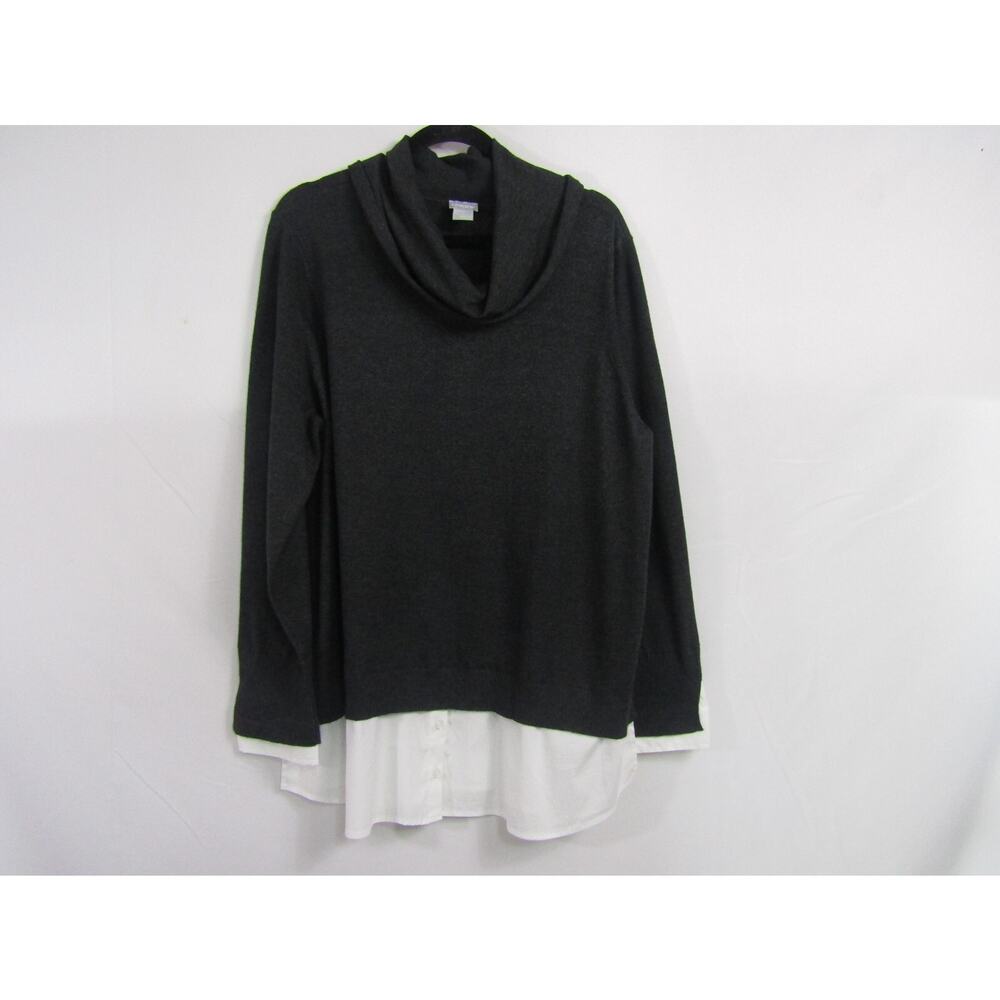 Chico's Gray Sweater Top Rayon‎ sz 3 Lagenlook Cowl Neck Minimalist Contemporary